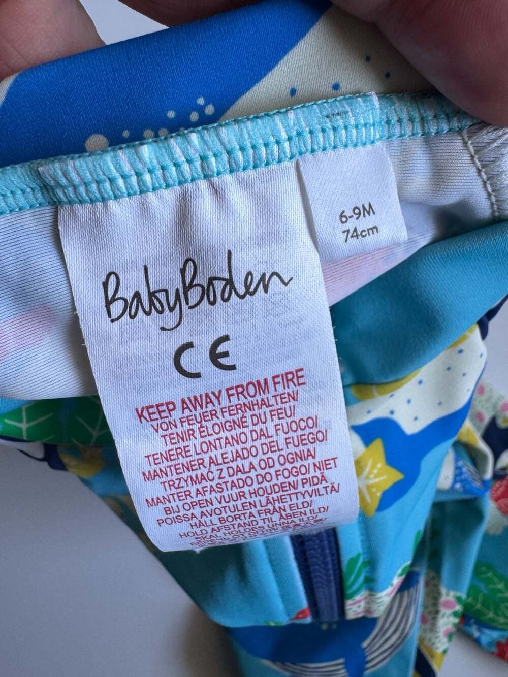Baby Boden Blue Sea Life Print Zip-Up Swimsuit 6-9M - Picture 4 of 4